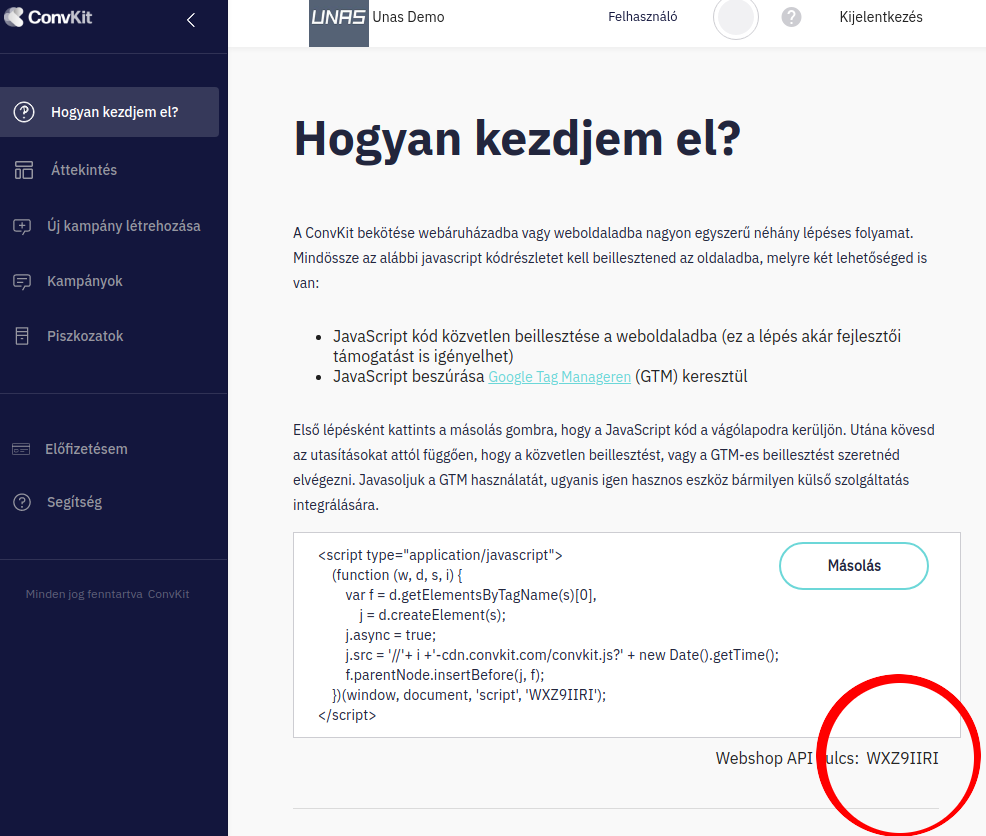 Unas befűzőkód helye Unas befűzőkód helye