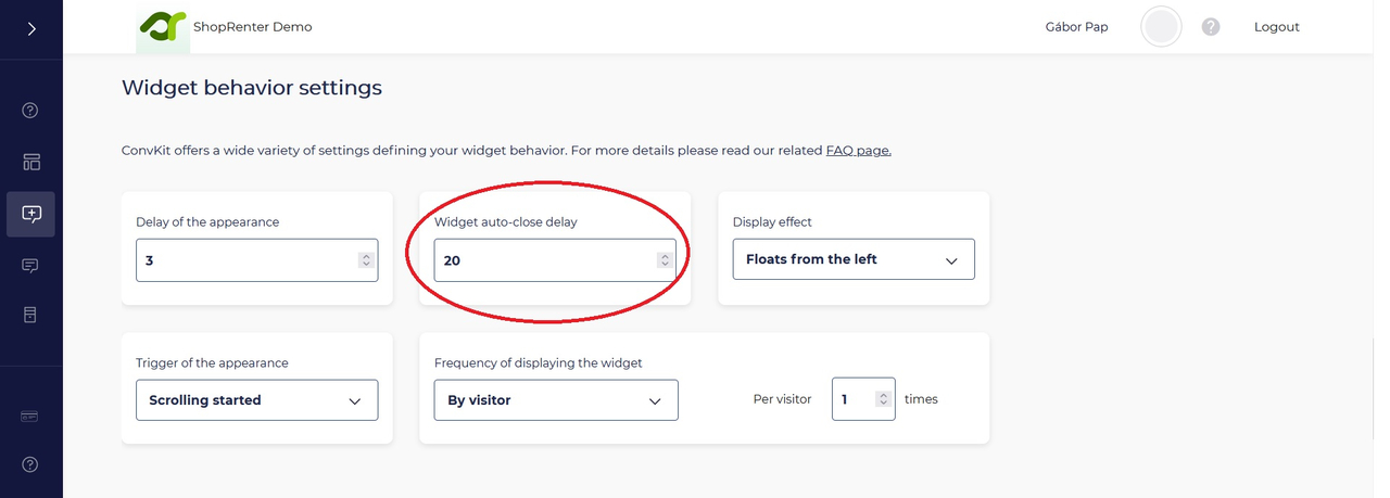 Widget auto close delay Widget auto close delay