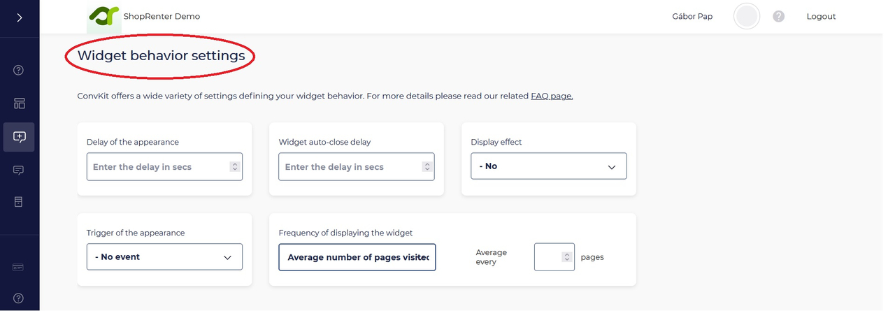 Widget behavior settings Widget behavior settings